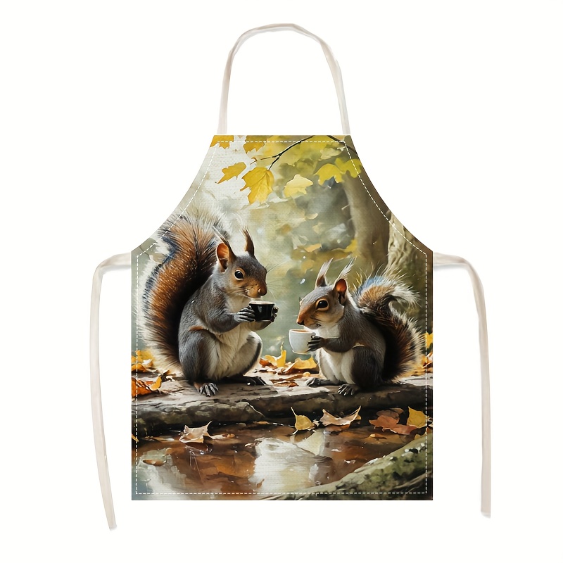 Linen Apron Squirrel Coffee Sc - Kitchen Baking Area Ideas incelemesi ve fiyatı